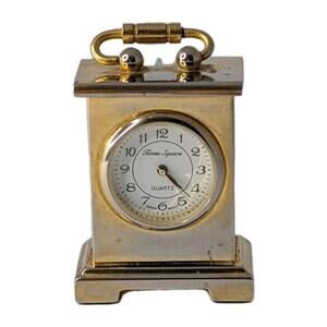 Vintage Brass Mini Carriage Clock Times Square Japan Quartz Desk Clock 2"